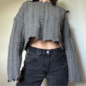 Oak + Fort Distressed Cable Knit Wool Blend Sweater